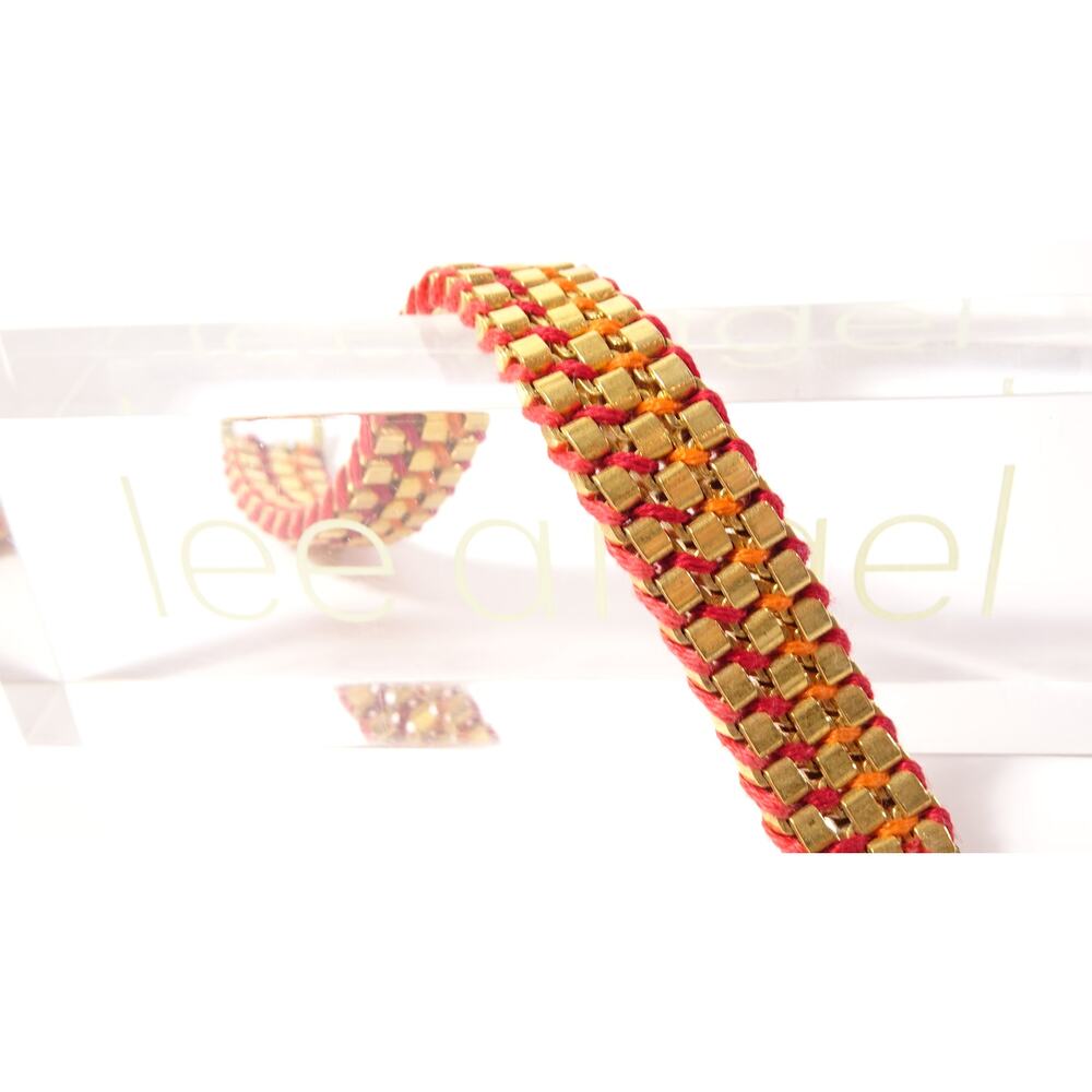NWT 198 Neiman Marcus Lee Angel Women's Brass Box Link Braided Bracelet